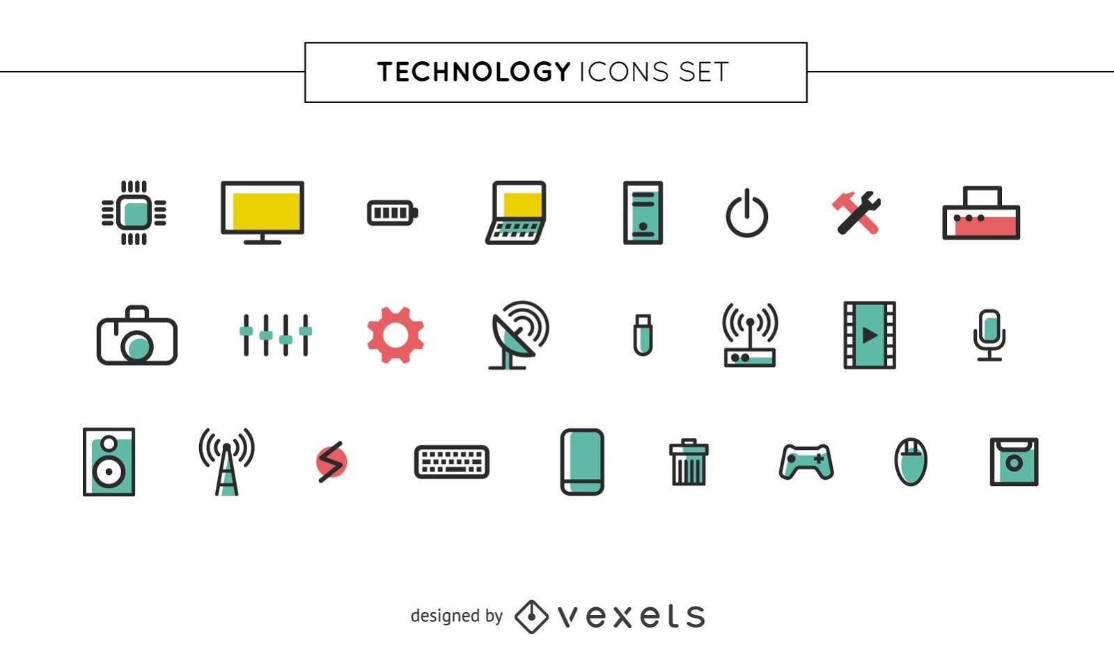 Technology stroke icons set