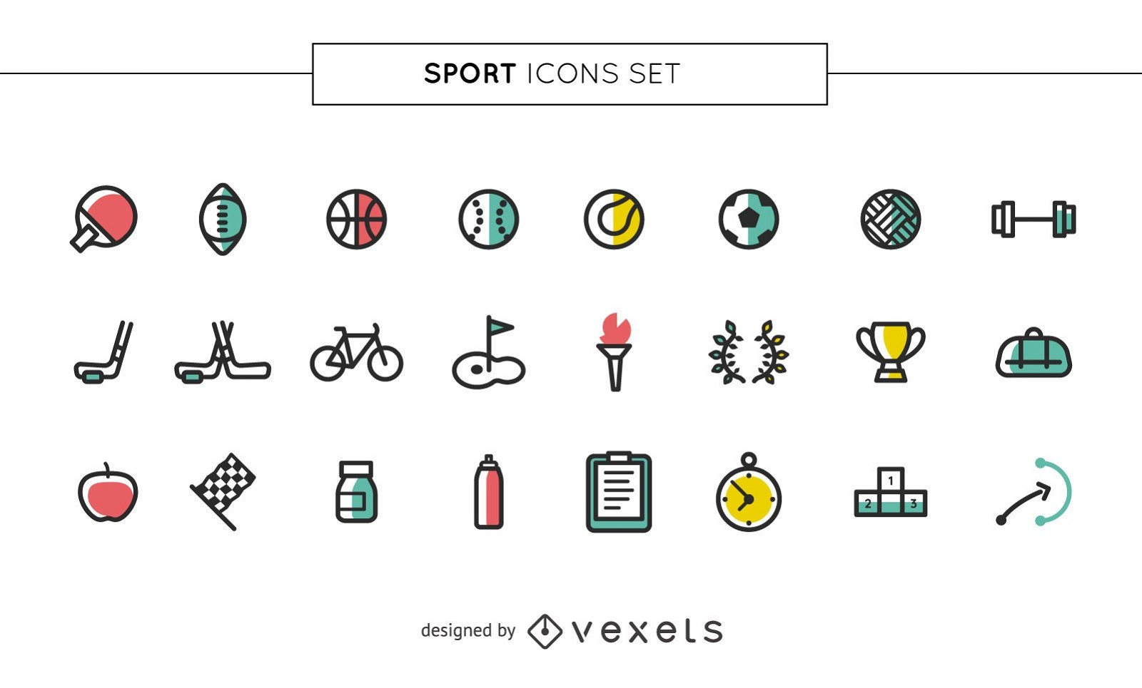 Conjunto de ícones coloridos do esporte de acidente vascular cerebral