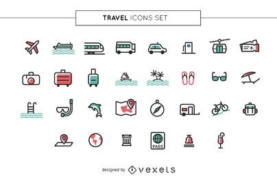 Conjunto de iconos de viaje de trazo