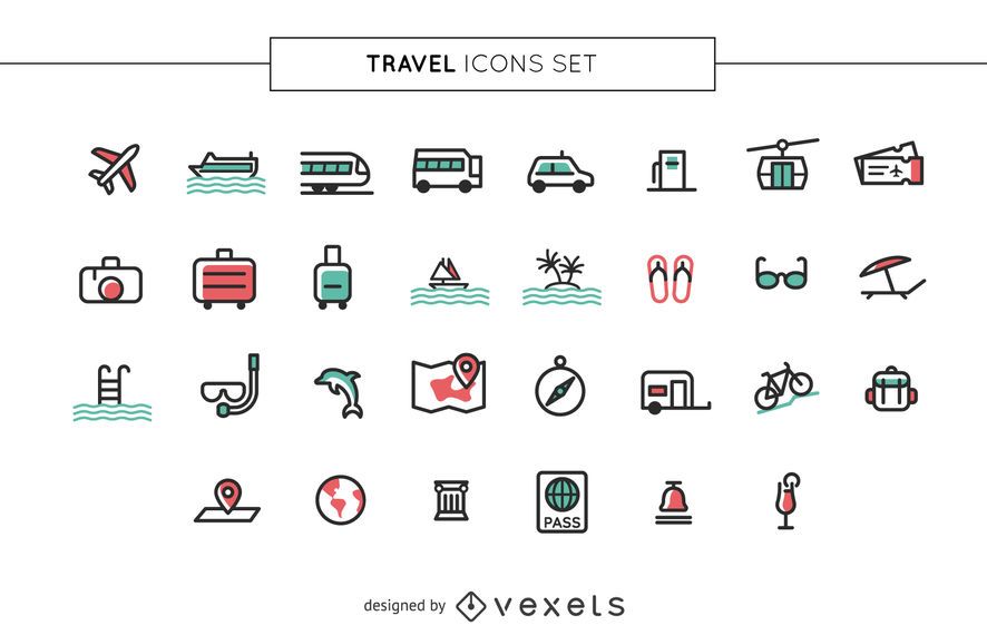 Conjunto de iconos de viaje de trazo Conjunto de iconos de viaje de trazo