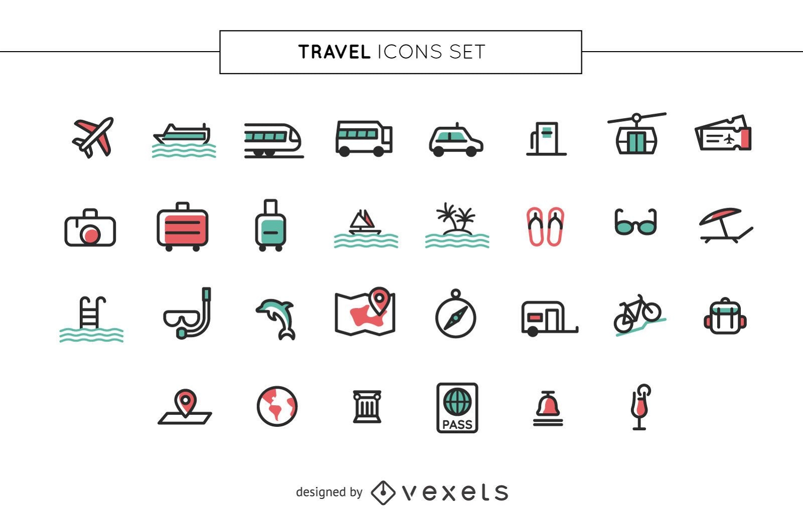 Conjunto de iconos de viaje de trazo