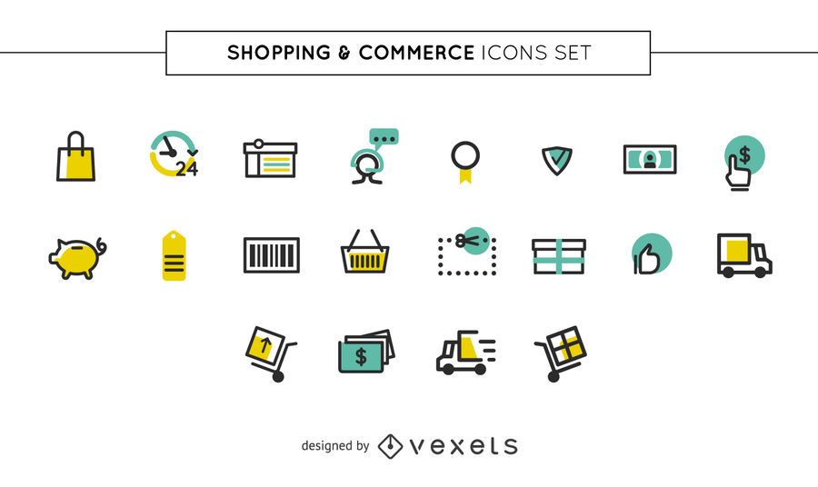 Shopping and commerce icons set Shopping and commerce icons set