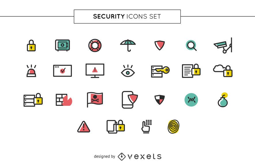 Stroke security icons set Stroke security icons set