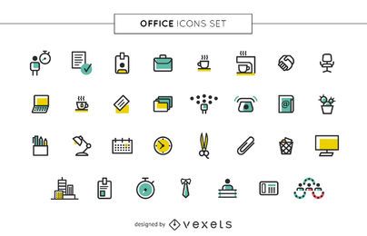 Conjunto de iconos de oficina de trazo Conjunto de iconos de oficina de trazo