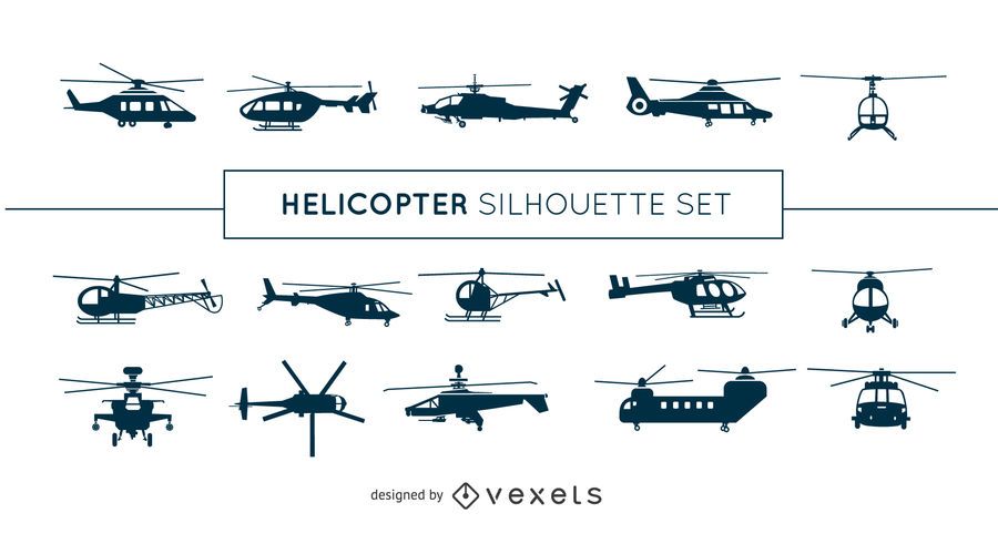 Conjunto de silueta de helicóptero Conjunto de silueta de helicóptero