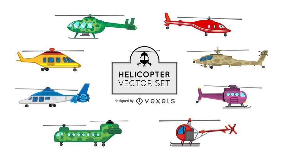 Conjunto de ilustración de helicóptero Conjunto de ilustración de helicóptero