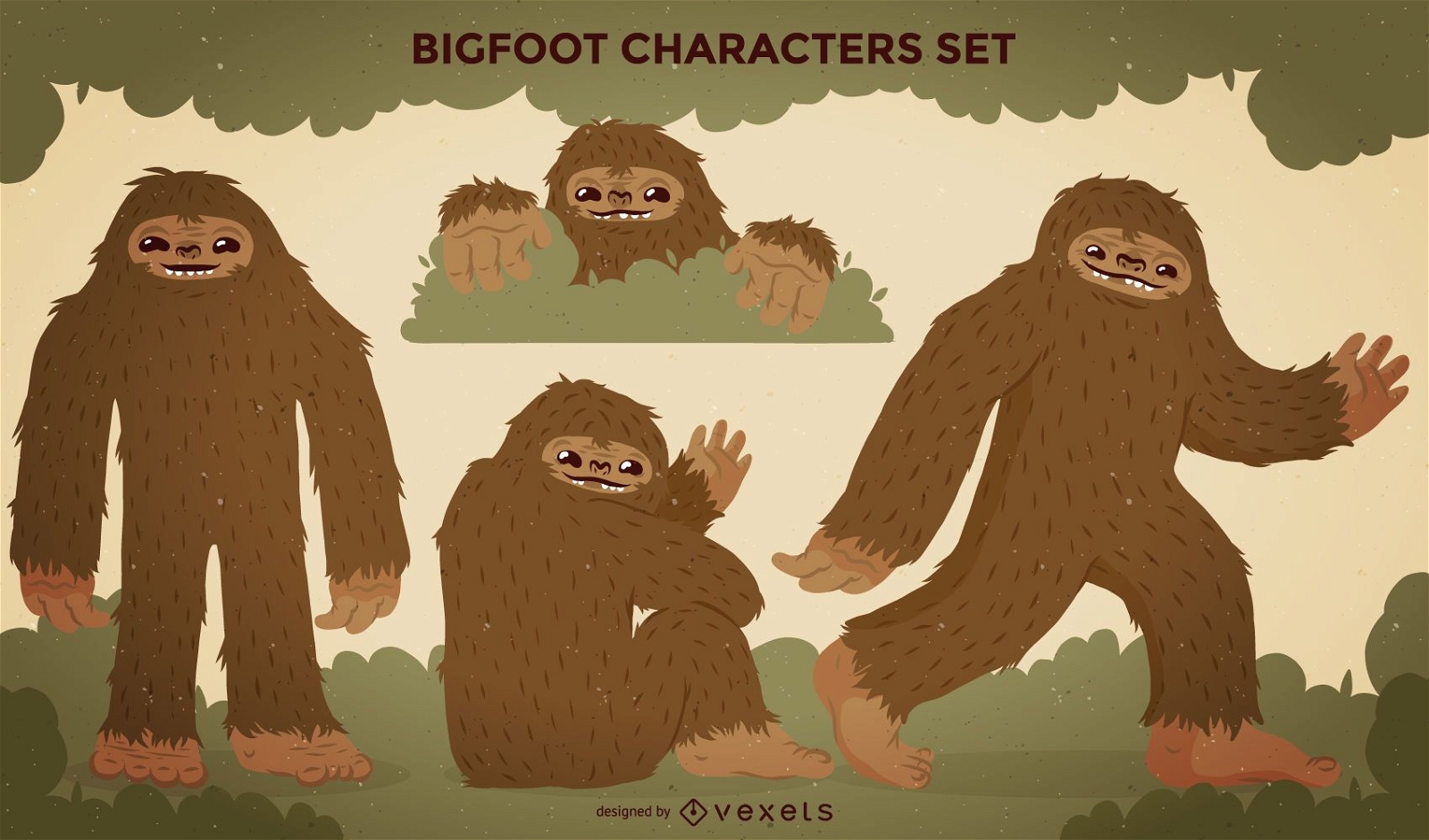 Bigfoot Zeichen Illustrationssatz