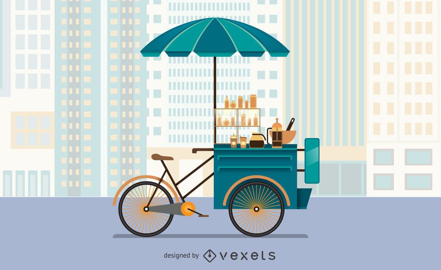 Ilustración de carro de comida de bicicleta Ilustración de carro de comida de bicicleta