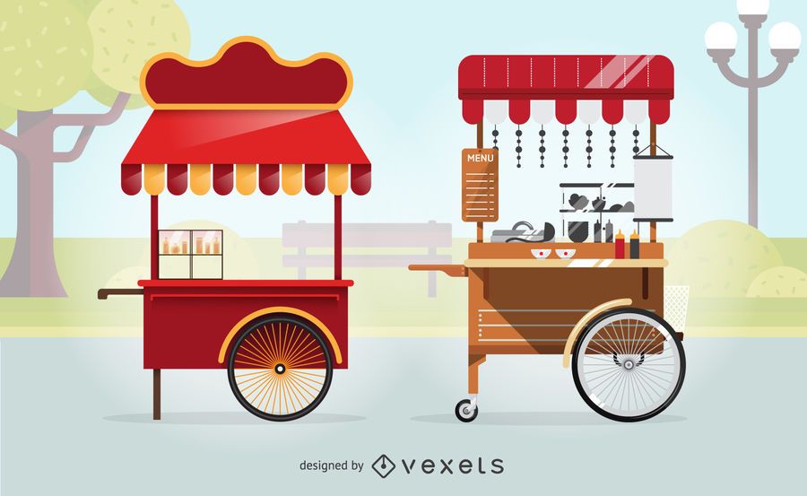 Conjunto de ilustración de carros de comida Conjunto de ilustración de carros de comida