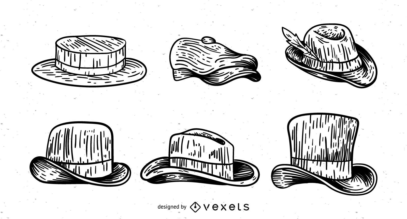 Conjunto de chapéus masculinos desenhados à mão