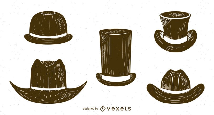 Conjunto de bocetos de sombreros de hombres Conjunto de bocetos de sombreros de hombres