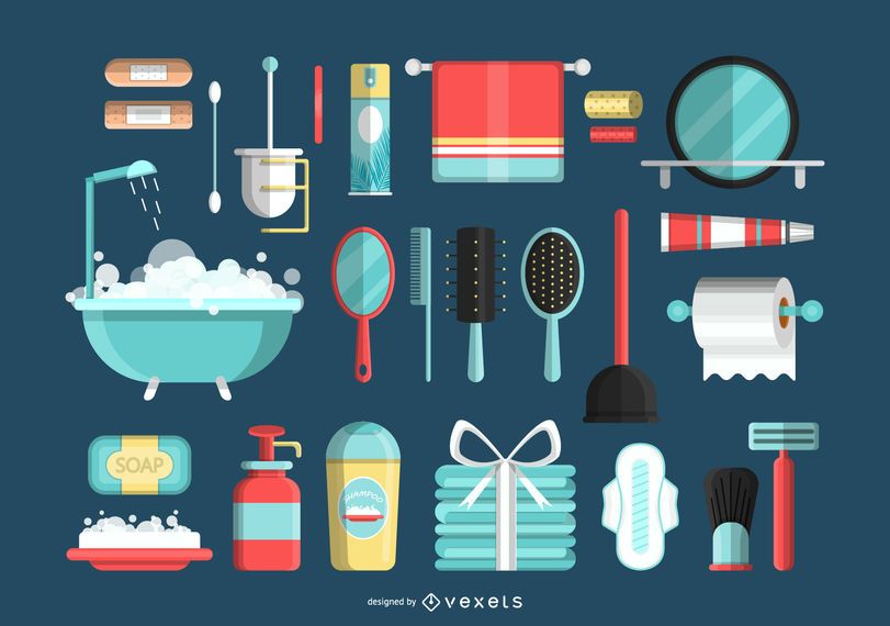 Flat bath icons set Flat bath icons set