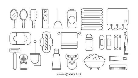 Conjunto de iconos de trazo de baño Conjunto de iconos de trazo de baño