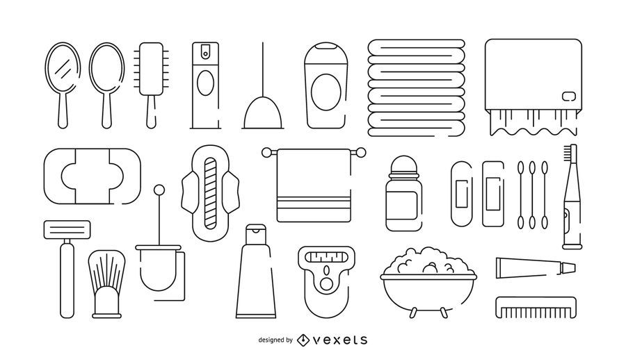 Bath stroke icon set Bath stroke icon set