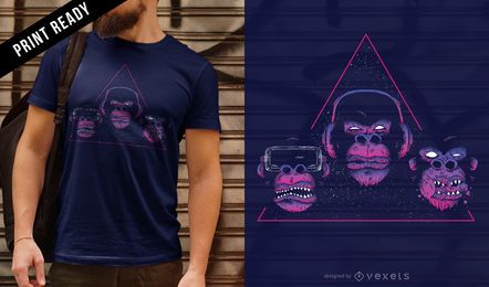 Diseño de camiseta mono cabezas. Diseño de camiseta mono cabezas.