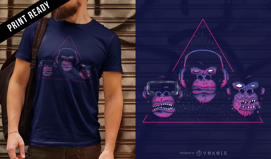 Diseño de camiseta mono cabezas. Diseño de camiseta mono cabezas.