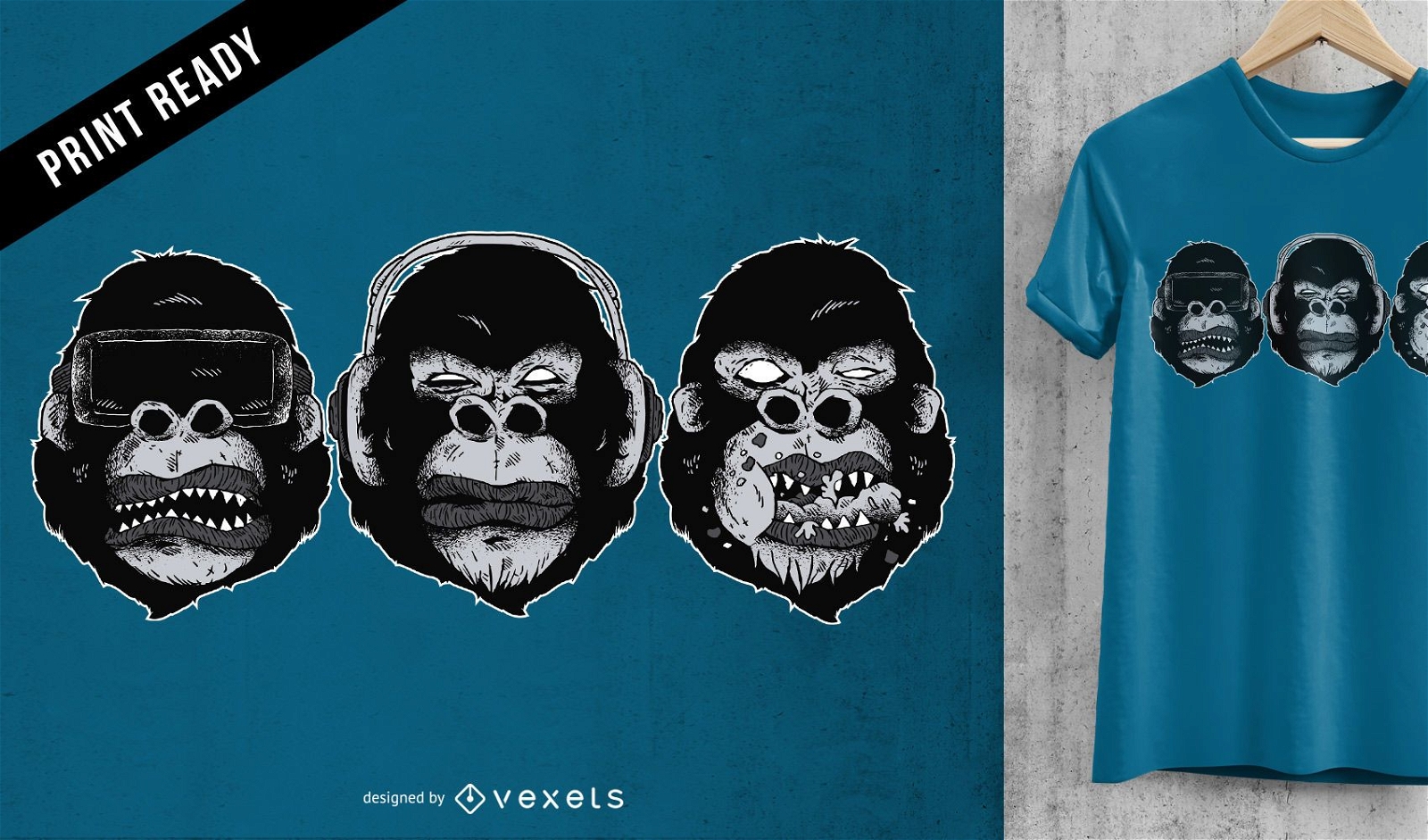 Gorilla heads t-shirt design