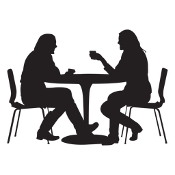Pareja sentada en la mesa de comedor silueta Diseño PNG