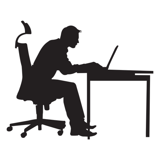Hombre sentado en la mesa de ordenador silueta Diseño PNG