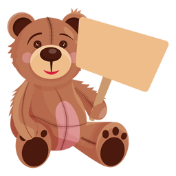 Old teddy holding board PNG Design