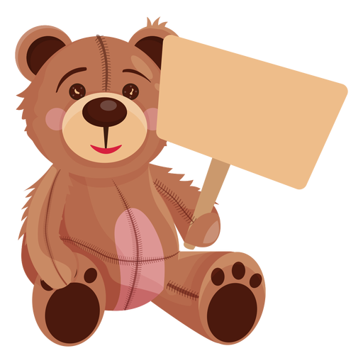 Old teddy holding board PNG Design