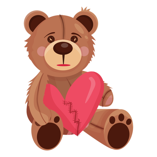Old teddy holding heart PNG Design