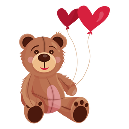 Peluche viejo con globos de corazón Diseño PNG