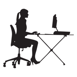 Frau die am Computertischschattenbild sitzt PNG-Design