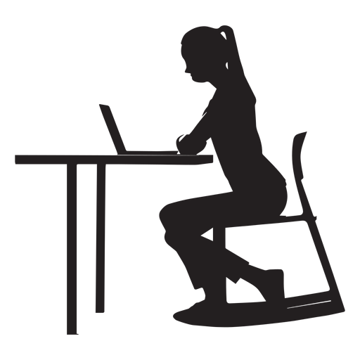 Frau die am Schreibtischschattenbild sitzt PNG-Design