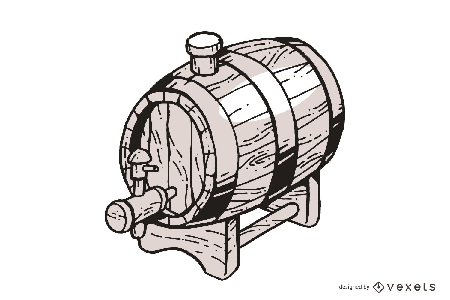 Hand drawn wooden barrel