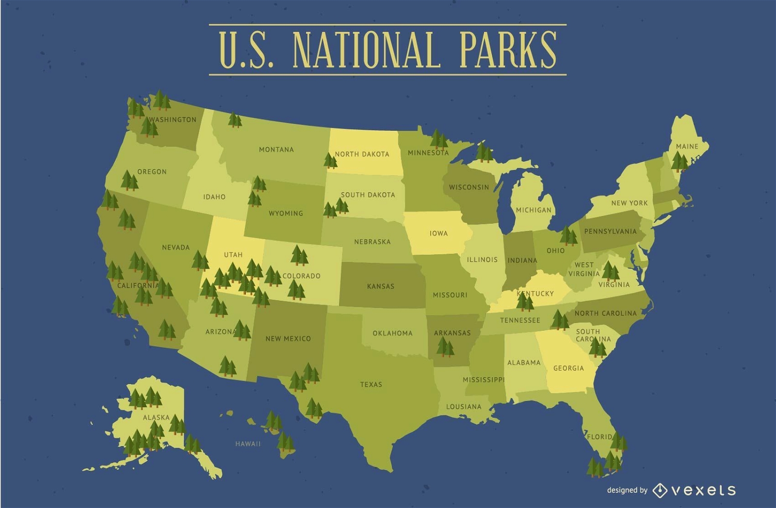 Mapa dos parques nacionais dos Estados Unidos