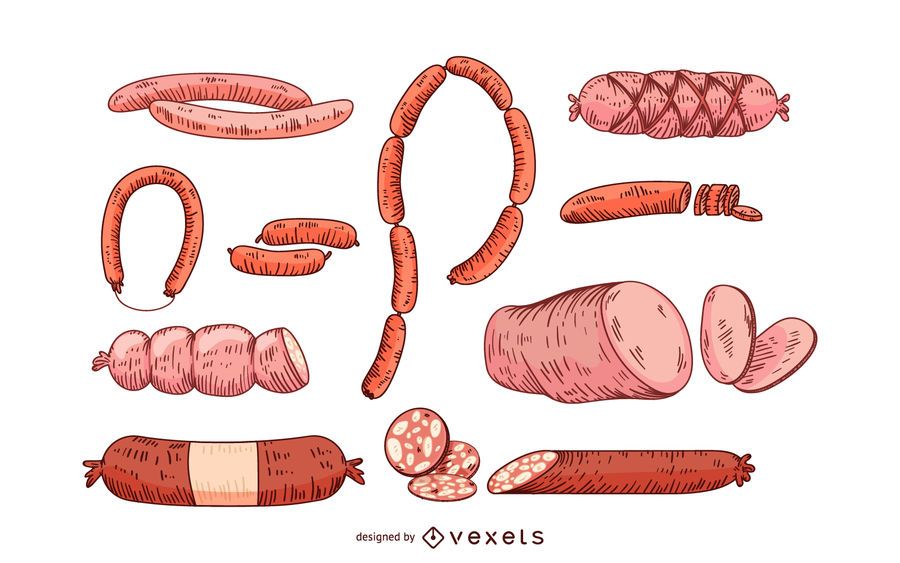 Conjunto de ícones de salsicha e salame Conjunto de ícones de salsicha e salame