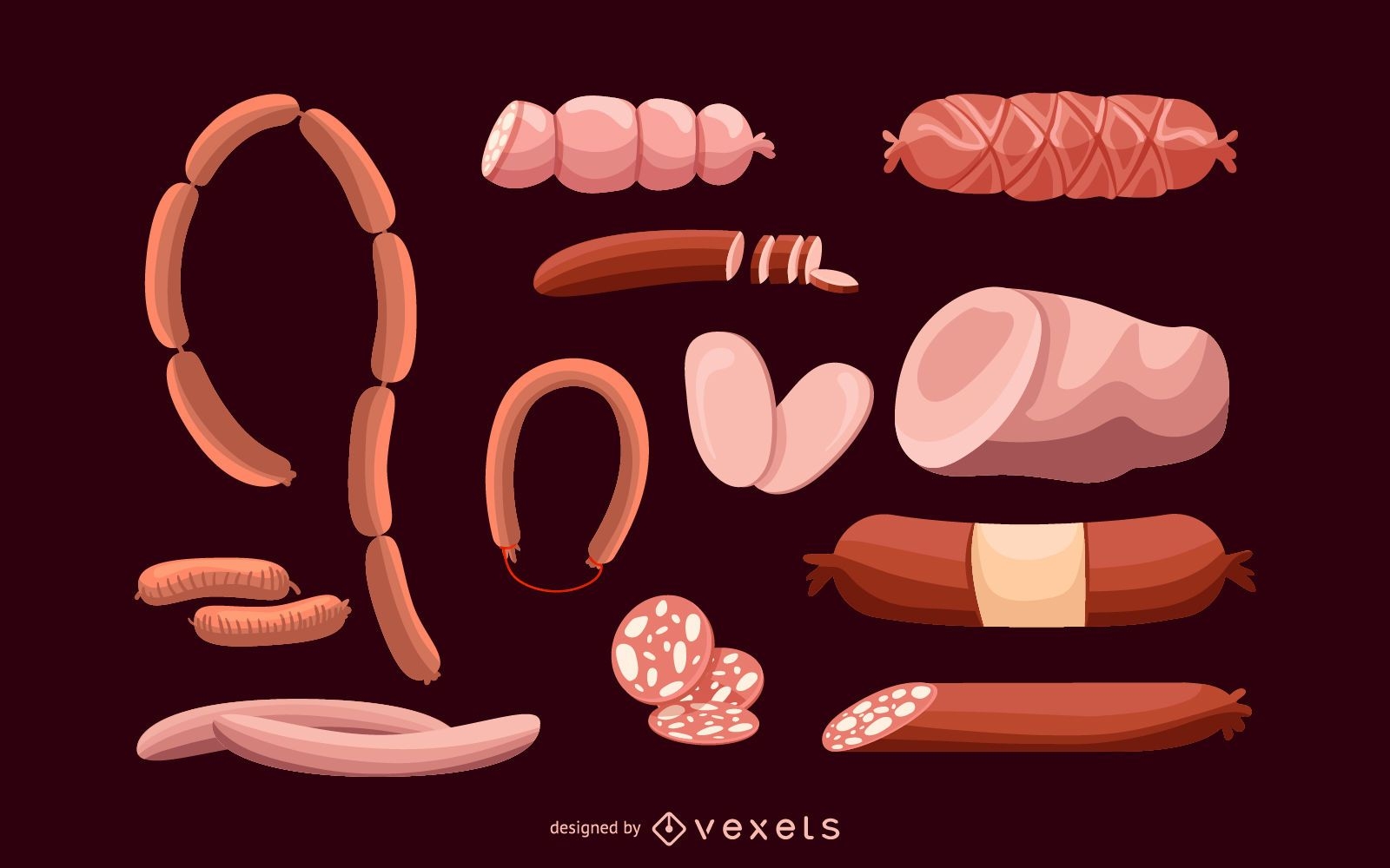 Conjunto de ilustração de salsicha e salame