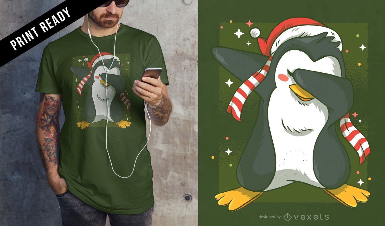 Diseño de camiseta de pingüino navideño