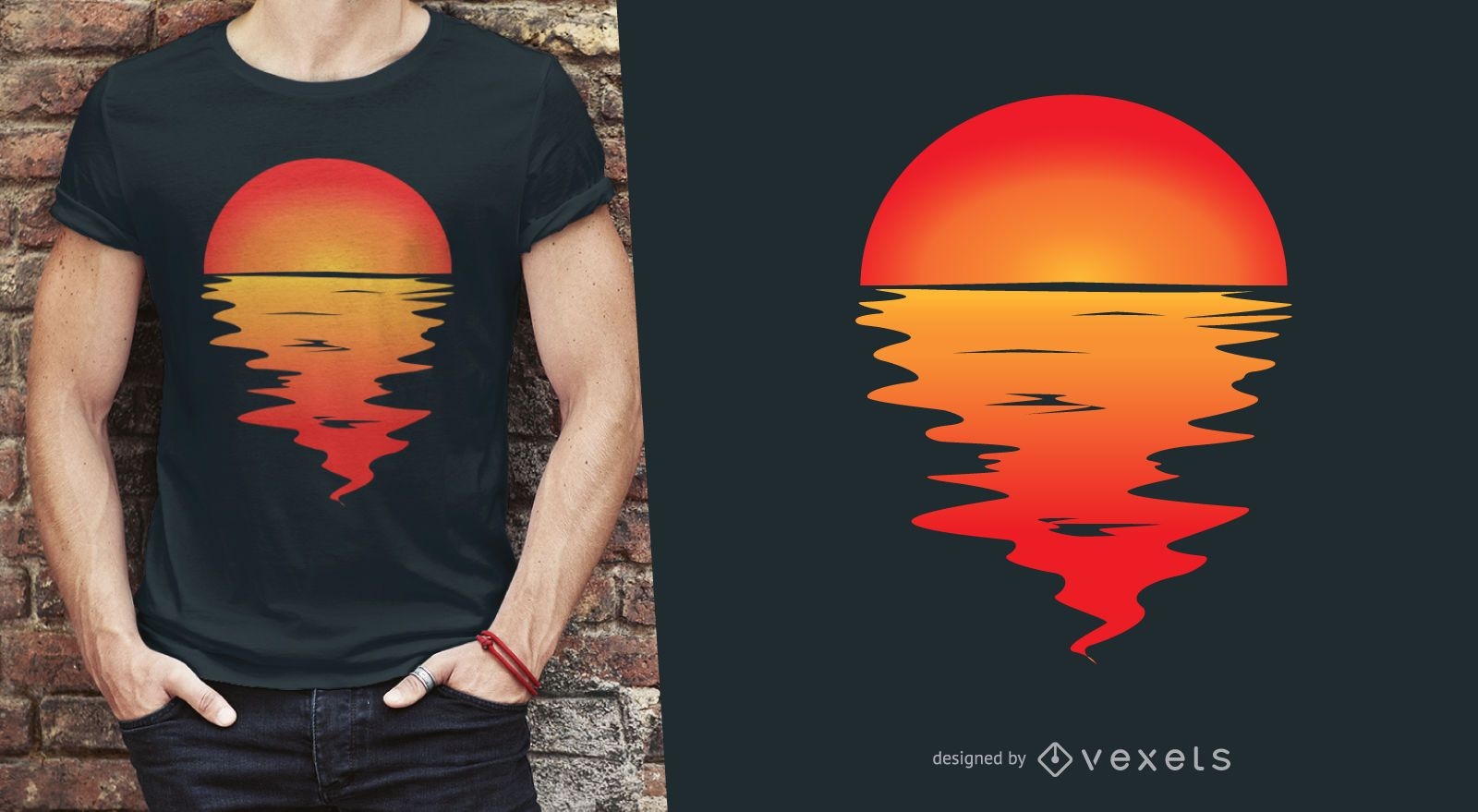 Sonnenuntergang der auf Wasser-T-Shirt Design reflektiert
