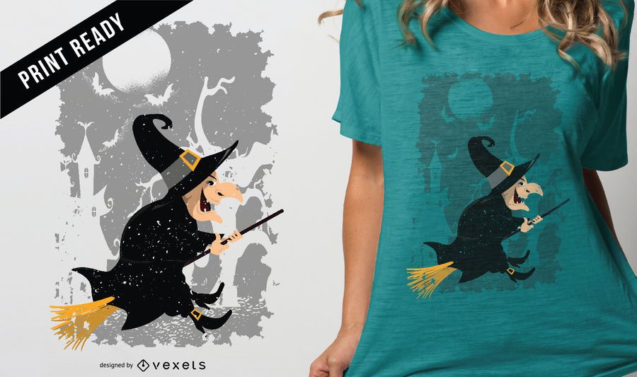 Projeto do t-shirt do Dia das Bruxas dos desenhos animados da bruxa do vintage Projeto do t-shirt do Dia das Bruxas dos desenhos animados da bruxa do vintage