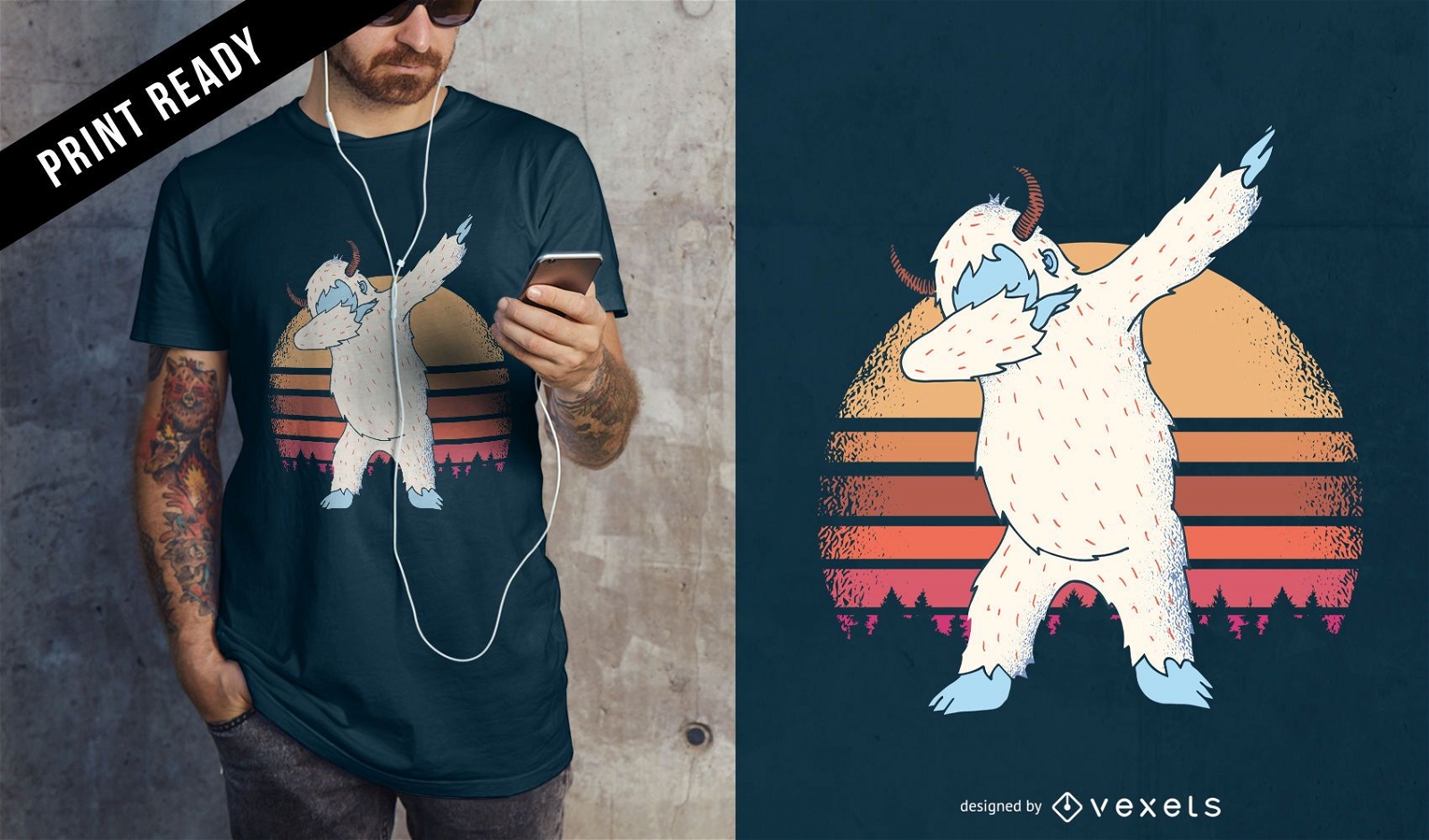 Abtupfendes Yeti-Sonnenuntergang-lustiges Meme-T-Shirt Design