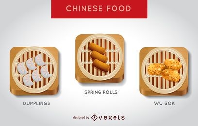 Realistic Chinese food illustration set