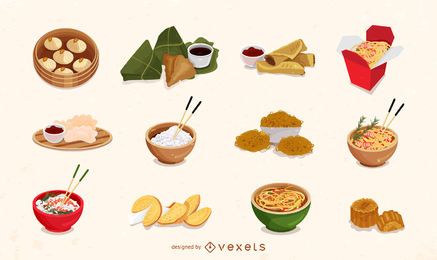 Conjunto de ícones de comida chinesa Conjunto de ícones de comida chinesa