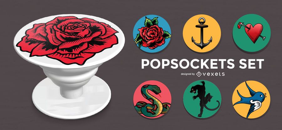 Conjunto de popsockets tatuaje vintage Conjunto de popsockets tatuaje vintage