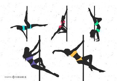 Conjunto de silhueta de dança no poste
