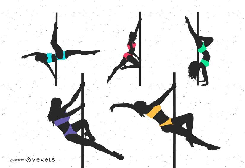 Pole dancing silhouette set Pole dancing silhouette set