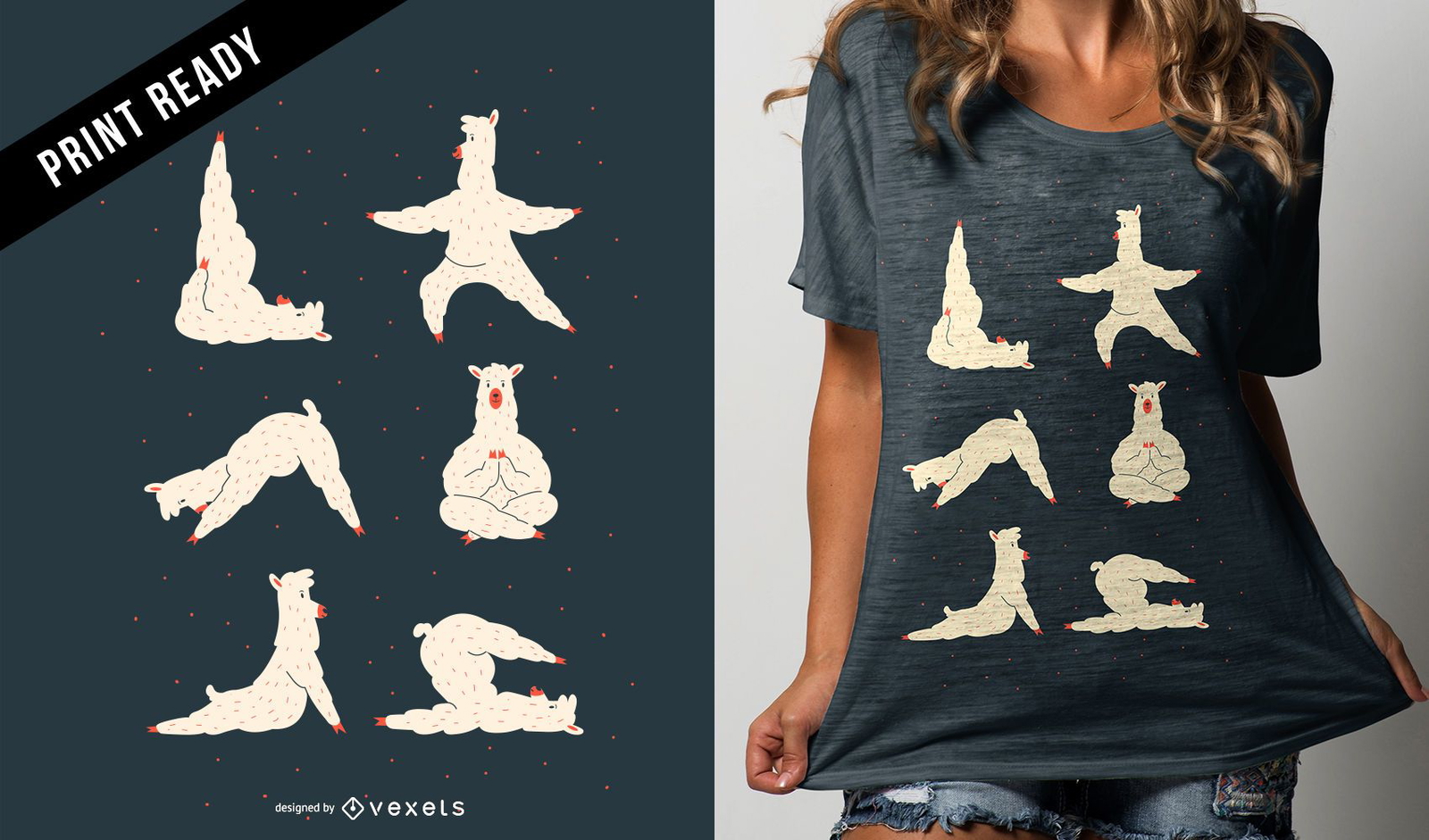 Diseño de camiseta Llama Yoga Funny Cute Cartoon