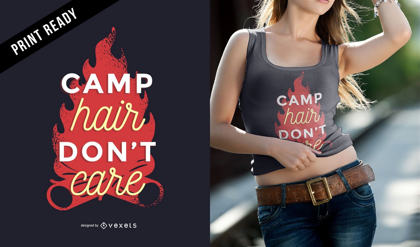 Camp Hair Don&#39;t Care Funny Quote Camping Diseño de camiseta