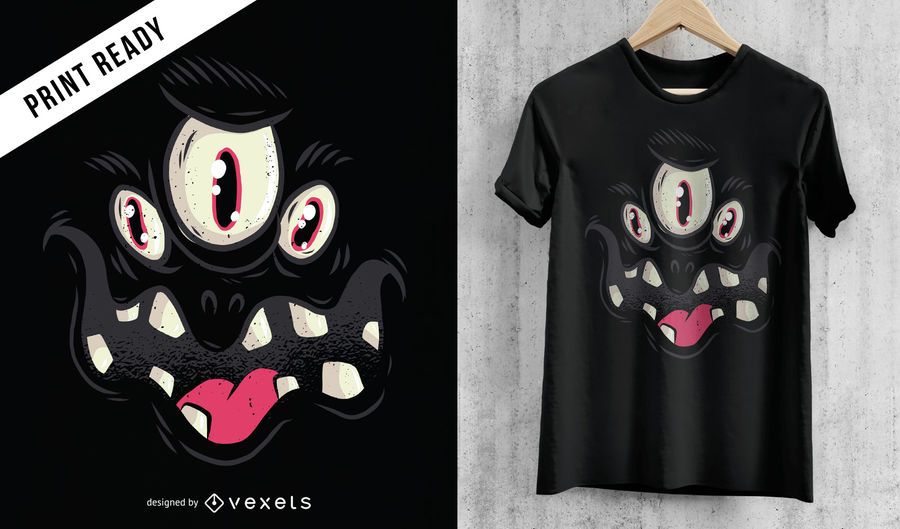 Diseño de camiseta de Halloween de Monster Face negro Diseño de camiseta de Halloween de Monster Face negro