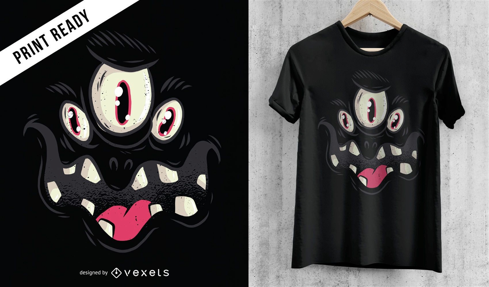 Design de camiseta de Halloween com cara de monstro preto