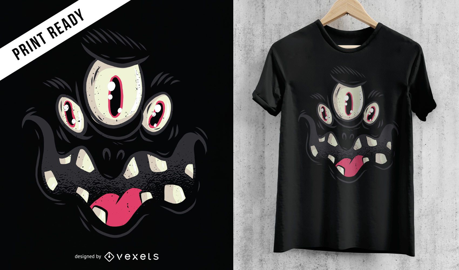 Schwarzes Monstergesicht-Halloween-T-Shirt Design