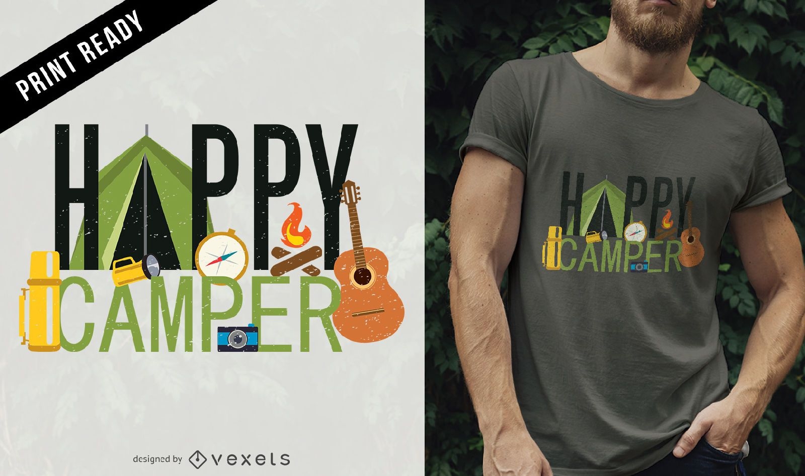 Design de camiseta para campista feliz