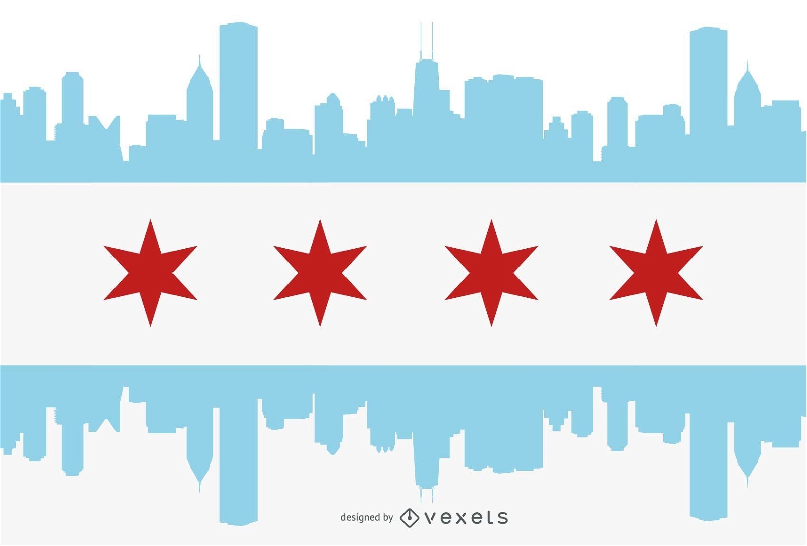 Chicago flag city silhouette