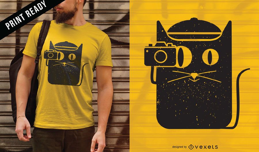 Diseño de camiseta de gato y cámara. Diseño de camiseta de gato y cámara.